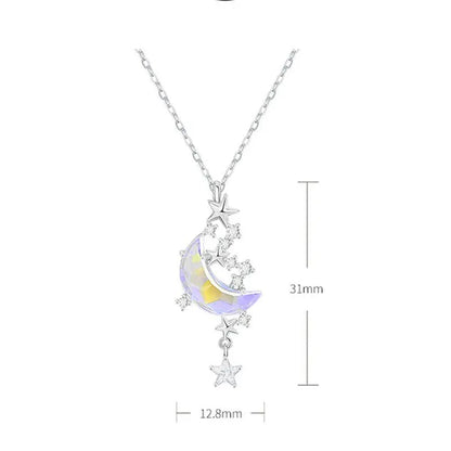 Exquisite Starry Sky Moon Moonstone Necklace Elegant Ladies Birthstone Pendant Necklace Birthday Party Girl Gift