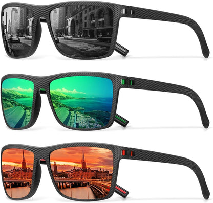 Square Polarized Sunglasses for Men Vintage Style Driving Travel Sun Glasses Lightweight Frame UV Protection Goggles
