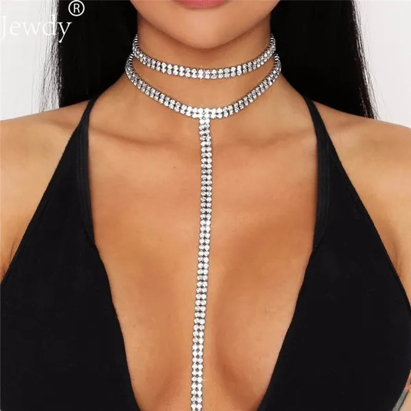 Long full diamond double necklace
