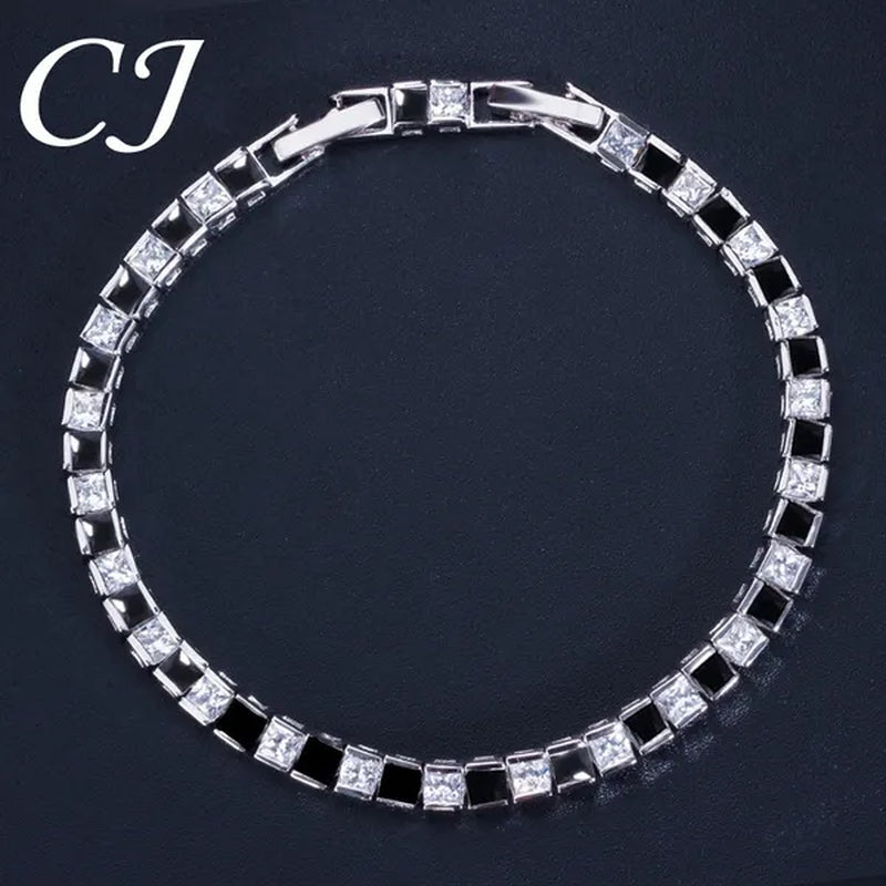 CANDICE Elegant Red Cubic Zirconia Setting Square Women Chain Bracelet Bangle for Birthday Gift