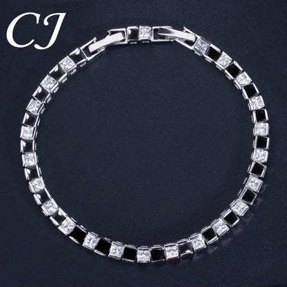 CANDICE Elegant Red Cubic Zirconia Setting Square Women Chain Bracelet Bangle for Birthday Gift