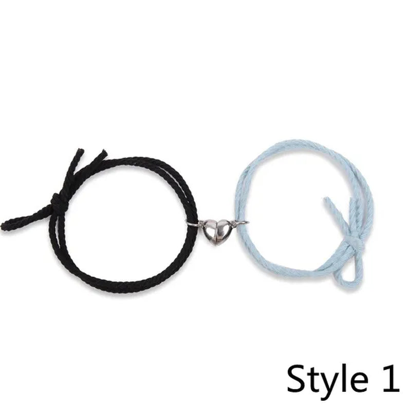 2pcs Magnetic Bracelet Stainless Steel Heart Pendant Charm Couple Bracelets for Lover Friend Men Women Braid Rope Bracelets