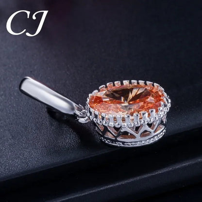 CANDICE Elegant Engagement Accessories Big Oval Cut CZ Stone Silver Necklace Earrings Ring For Bridal Wedding Bling Jewelry Set (US 6-9)