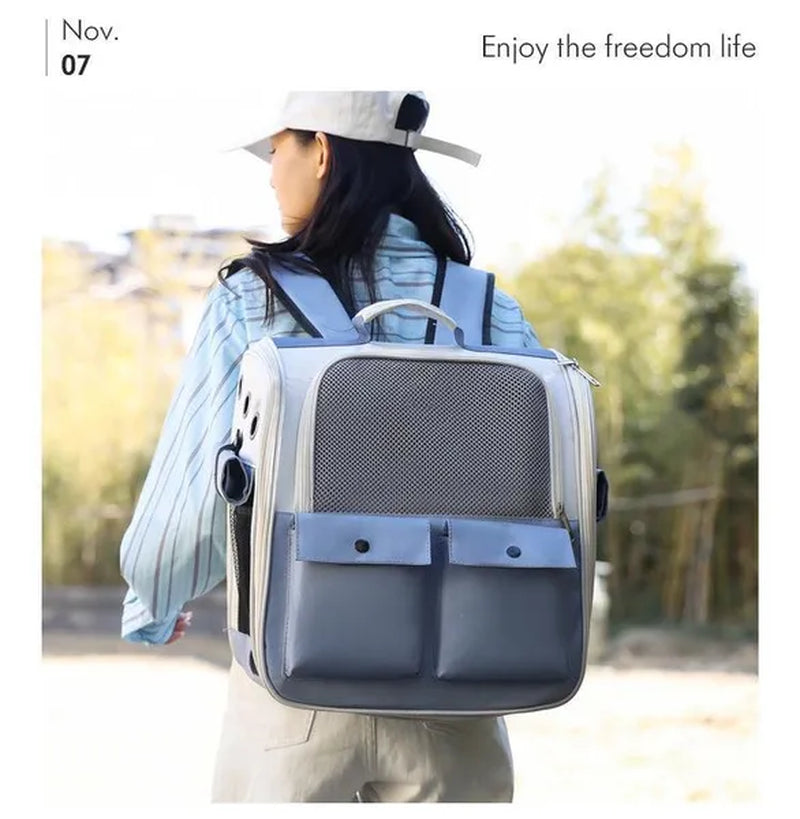 Pet Carrier Backpack Small Medium Dogs Cats Large Space Fits Up To 20 Lbs Pets Foldable Backpack Safety Lock Zipper Breathable Mesh Travel Hiking