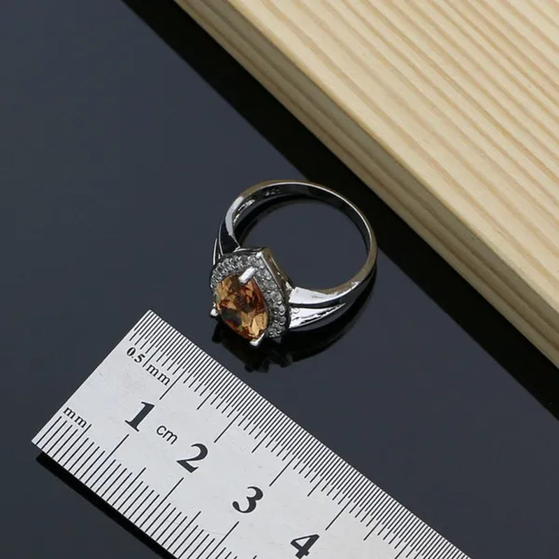 925 Sterling Silver Jewelry Set Natural Champagne Topaz Gemstone Charm for Women Wedding Jewellery