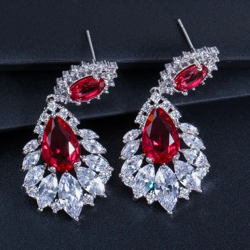 Gloriya Vintage Exquisite Marquise Silver Plated Jewelry Tear Drop Green Wedding Long Hanging Earrings with CZ Zirconia for Bride