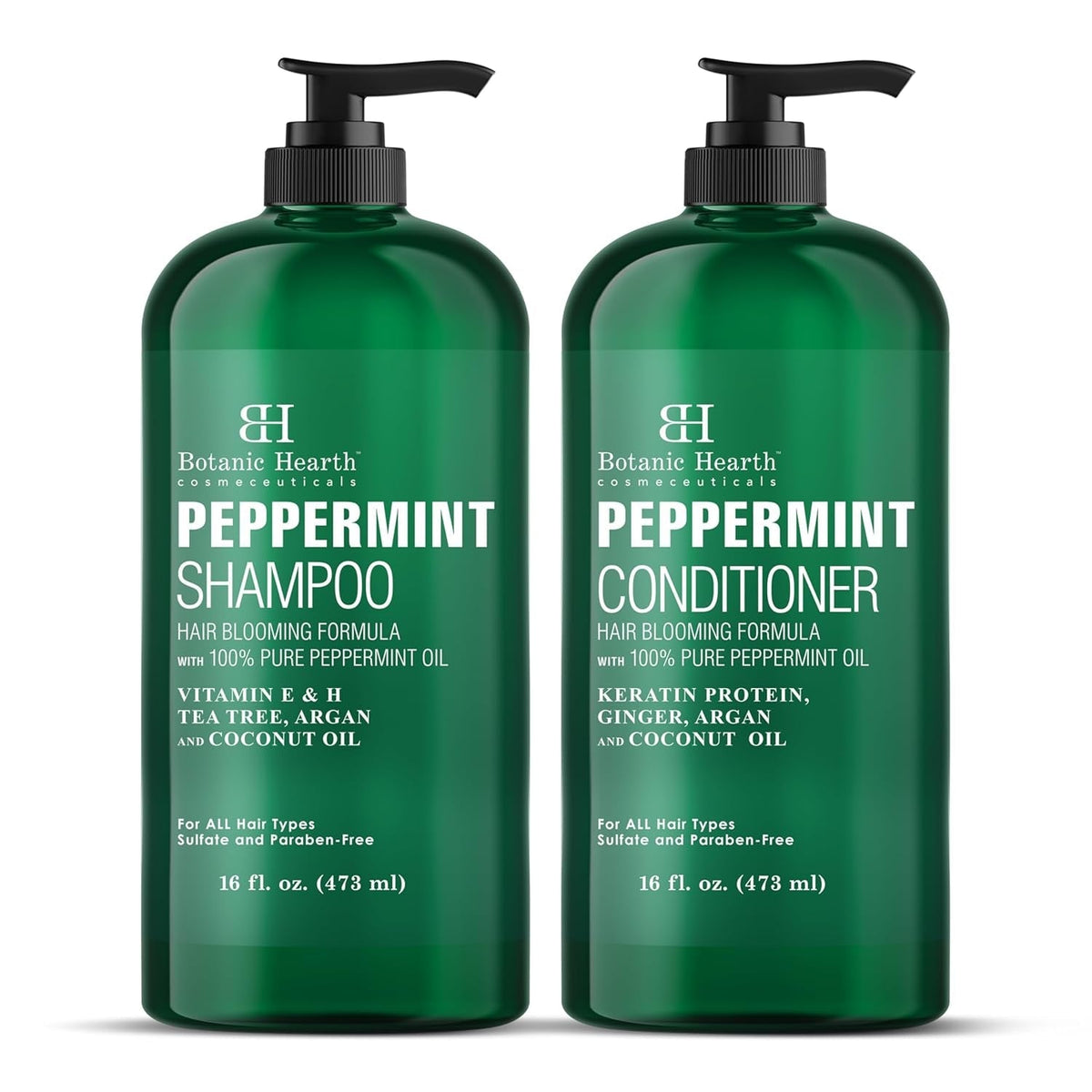 Peppermint Oil Shampoo and Conditioner Set - Hair Blooming Formula with Keratin - Fights Hair Loss & Thinning, Promotes Hair Growth-Sulfate Free for Men and Women - 16 Fl Oz X 2