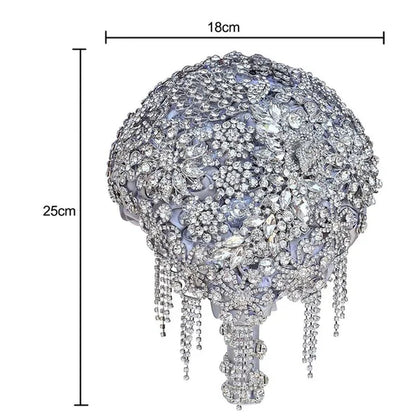 18CM High-end Luxury Full Diamond Bridal Bouquet Silver Rhinestone Brooch Tassel Wedding Flower Bouquet Handmade Bridesmaid Holding Flowers