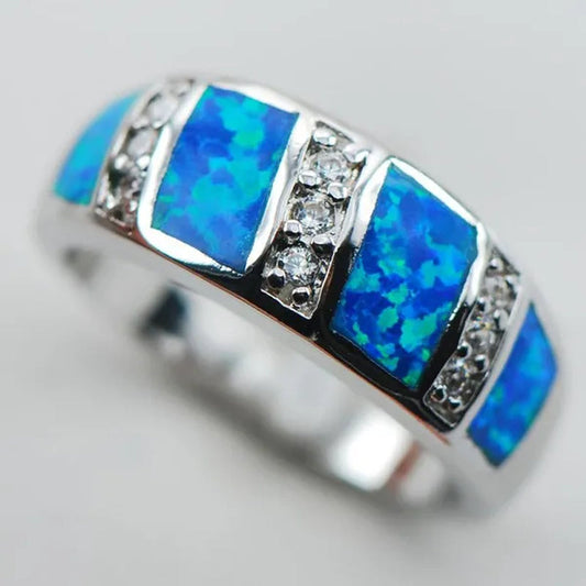 Blue Opal Sapphire 925 Sterling Silver Fashion Ring Size 6 7 8 9 10 R1308