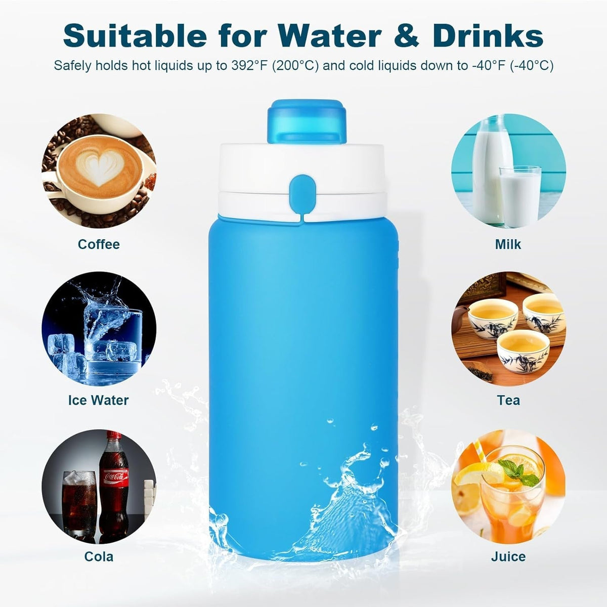 Collapsible Water Bottle, 19Oz Foldable Water Bottle BPA Free Reusable Lightweight Leak-Proof Travel Silicone Water Bottle for Travel, Gym, Hiking, Office, Camping(Blue)