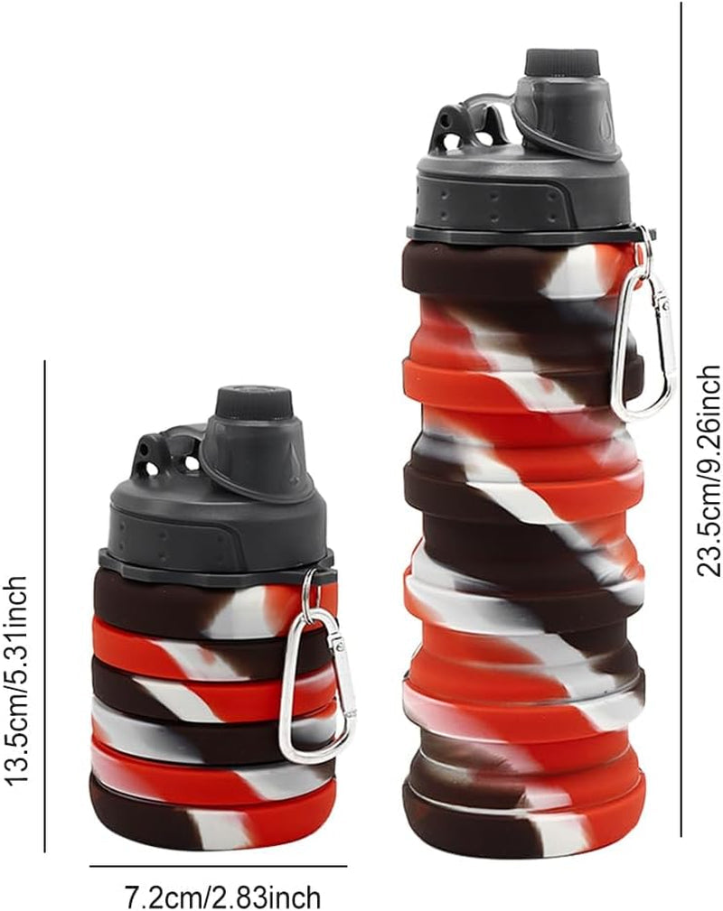 Silicone Collapsible Water Bottles, 16Oz 500Ml Portable Foldable Expandable Water Bottle Sports Cups, Leak Proof Reusable BPA Free, for Outdoor Activities Travel (A-Black Red)