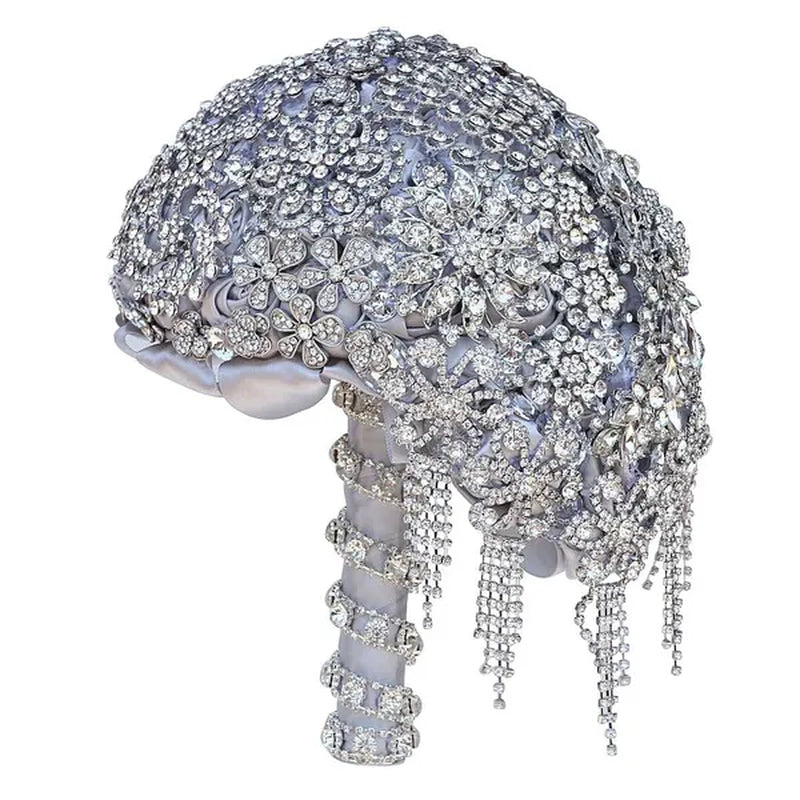 18CM High-end Luxury Full Diamond Bridal Bouquet Silver Rhinestone Brooch Tassel Wedding Flower Bouquet Handmade Bridesmaid Holding Flowers