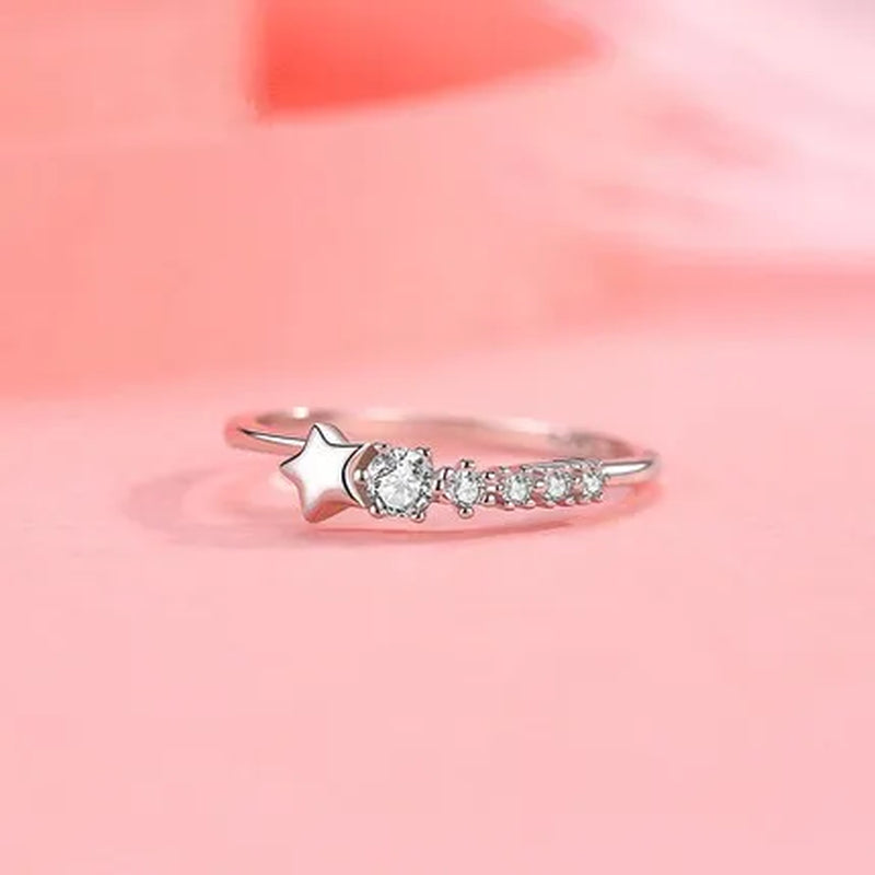 Mysterious Feeling 925 Sterling Silver Star Comet with Long Tail Diamond Wish Rings for Women Girl Lady