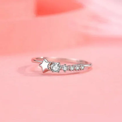 Mysterious Feeling 925 Sterling Silver Star Comet with Long Tail Diamond Wish Rings for Women Girl Lady