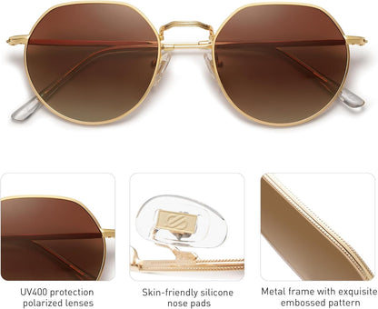 round Polygon Polarized Sunglasses for Women Men Retro Classic Vintage Panto Shades SJ1157
