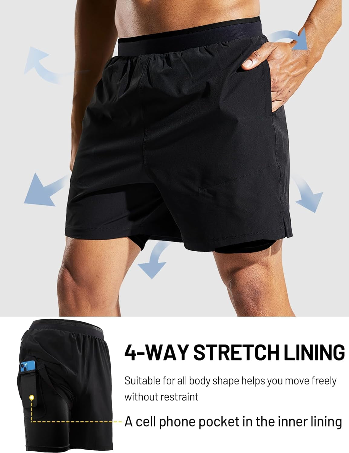 Men'S 2 in 1 Running Shorts with Liner 5" Quick Dry Gym Workout Athletic Shorts with Pockets, Lightweight, Breathable