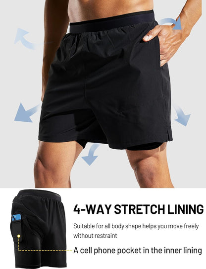 Men'S 2 in 1 Running Shorts with Liner 5" Quick Dry Gym Workout Athletic Shorts with Pockets, Lightweight, Breathable