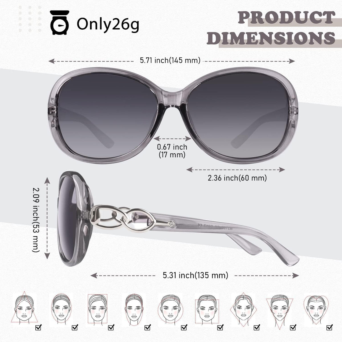 Sunglasses Womens Polarized Trendy Oversized Sun Glasses Fashion Ladies Shades 100% UV400 Protection S85
