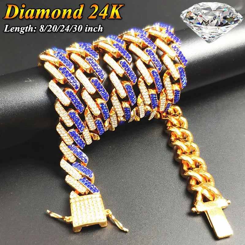Fashion Men Necklace Diamond Necklace Bracelet Miami Cuban Link Chain Necklace Punk Jewelry Size: 8-30 Inch