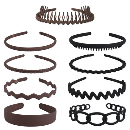 9 Pcs Plastic Headbands with Teeth,Headbands for Women Men Non Slip,Comb Hair Bands Accessory for Teen Girls,Coffee and Black