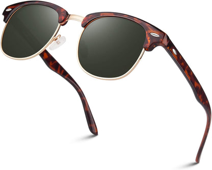 Polarized Semi Rimless Sunglasses for Men Women, Classic Retro Shades Half Frame Driving Sun Glasses UV Protection