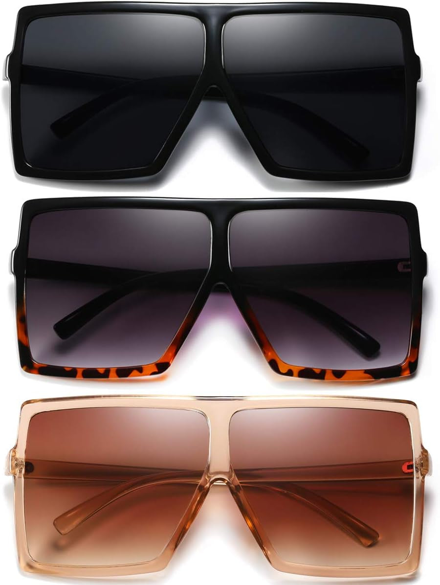 3 pieces Sunglasses for Women Men Large Frame Retro Square glasses