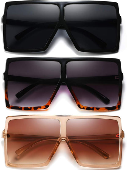 3 pieces Sunglasses for Women Men Large Frame Retro Square glasses