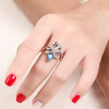 6mm Heart Cut Ruby & Aquamarine & Topaz 925 Sterling Silver Jewelry Vintage Wedding Engagement Rings Romantic Bride Engagement Anniversary Ring Size 6-10
