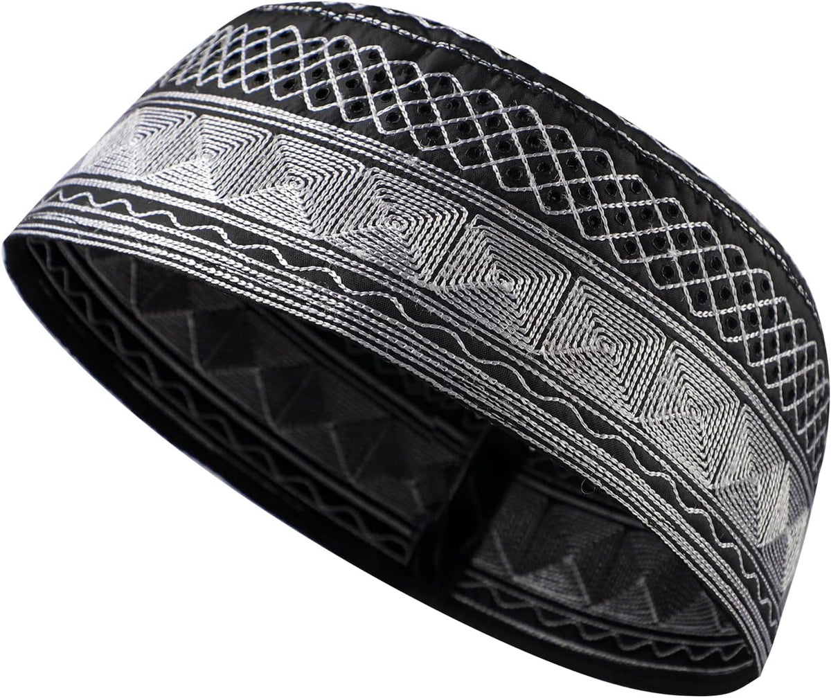 Muslim Prayer Kufi Hat for Men Boys Islamic Beanie Skull Cap Prayer Headwear Embroidery Kofia Topi Sun Hat Ramadan Eid Gift
