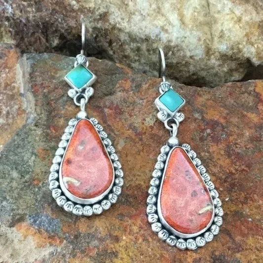 Vintage 925 Sterling Silver Natural Gemstone Pink Turquoise Earrings Woman Fashion Fine Jewelry