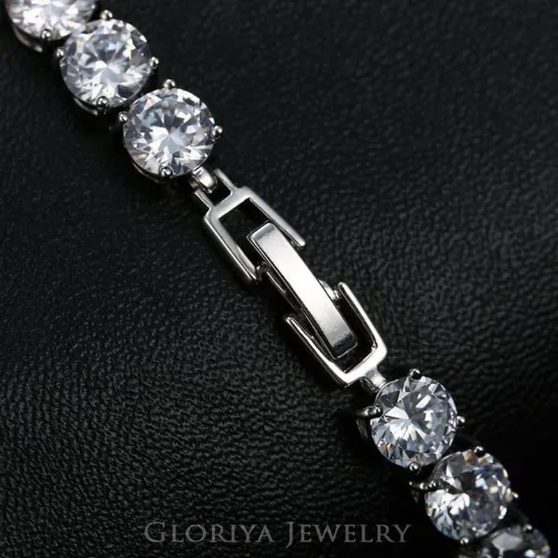 Gloriya Perfect Round Cut 0.5 carat AAA+ CZ Zirconia Silver Plated Classic Ladies Wedding Bracelets Bangles For Women Engagement Gift