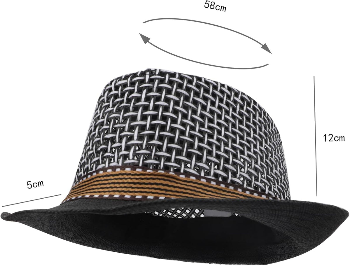 Mens 1920S Panama Fedora Hat Women Summer Mesh Straw Sun Hat Short Brim Cuban Trilby Derby Jazz Cap Packable Beach Dad Hat