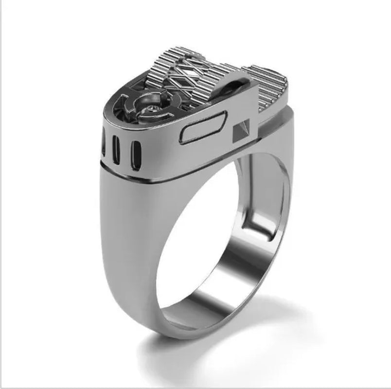 Punk Cool Style Unique Locomotive Men Fashion Brass Lighter Ring Anniversary Gift Wedding Engagement Cigarette Lighter Men's Jewelry Gift Size 6-13