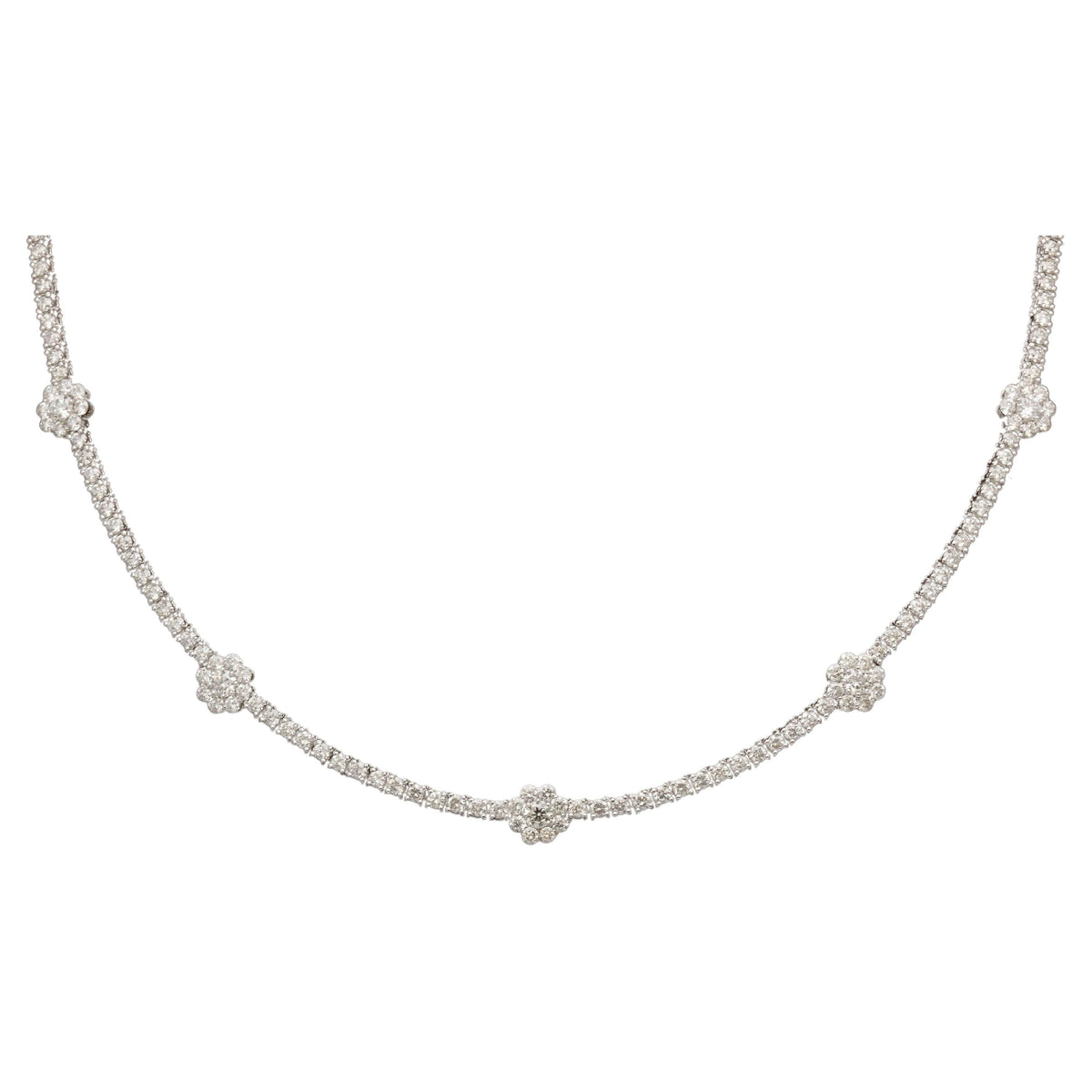 Premium 6.75ct Flower Diamond Tennis Necklace in 14k White Gold