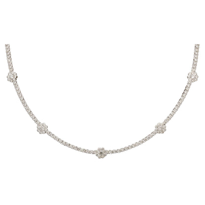 Premium 6.75ct Flower Diamond Tennis Necklace in 14k White Gold